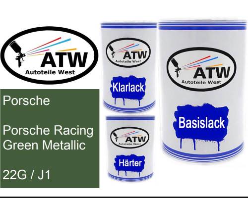 Porsche, Porsche Racing Green Metallic, 22G / J1: 500ml Lackdose + 500ml Klarlack + 250ml Härter - Set, von ATW Autoteile West.